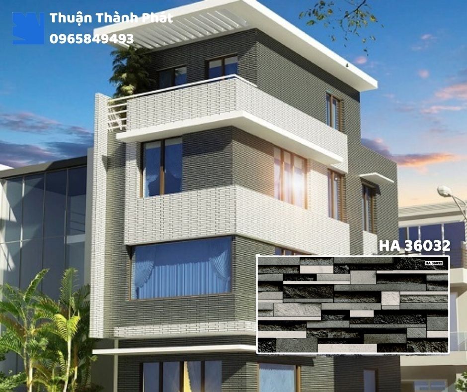 Gạch ốp tường HA 36032 Thanh Thanh ốp bếp, chống bám bẩn, tông be nhạt dễ lau chùi.