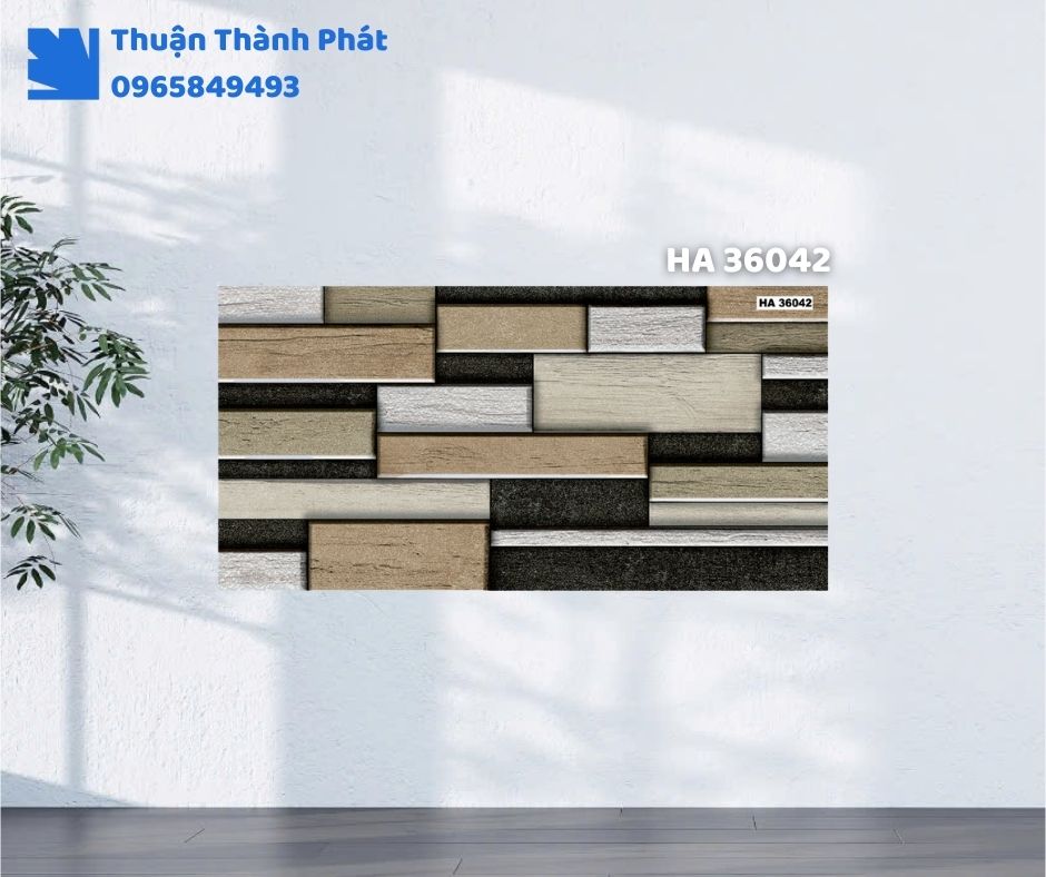 Gạch ốp tường HA 36042 Thanh Thanh ốp bếp, chống bám bẩn, tông trắng kem dễ lau chùi.