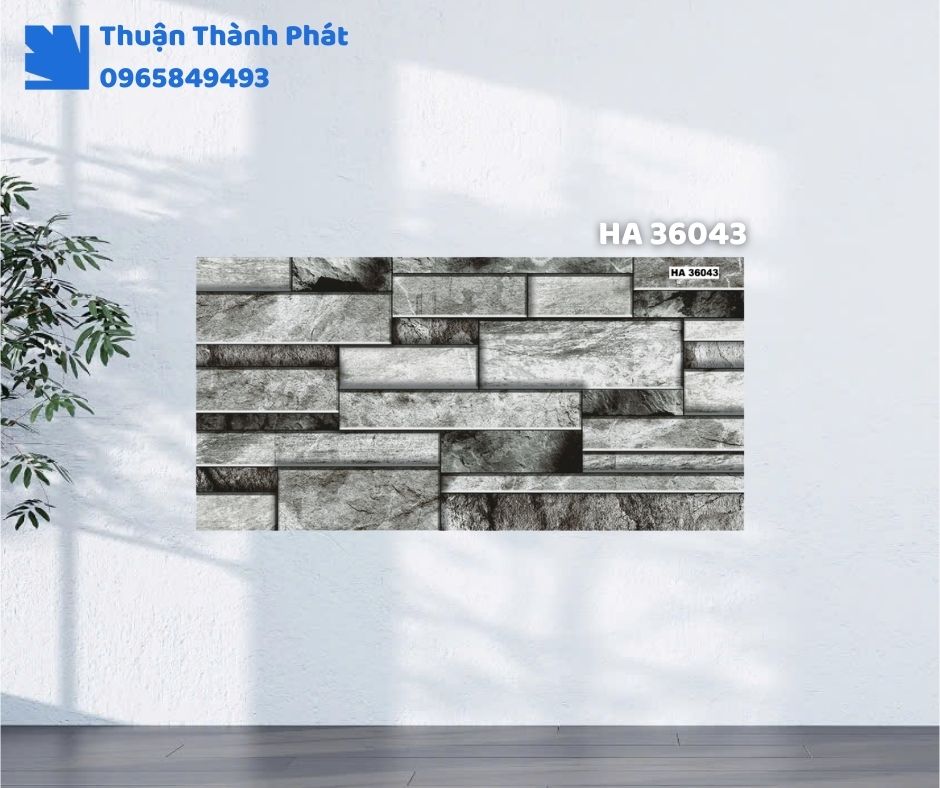 Gạch ốp tường HA 36043 Thanh Thanh ốp bếp, chống bám bẩn, tông be nhạt dễ lau chùi.