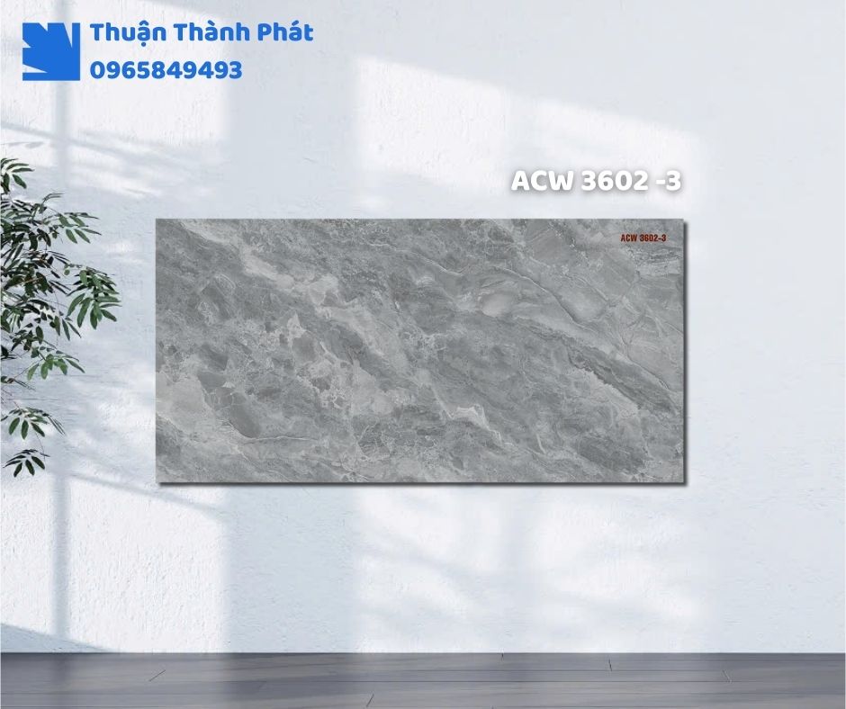 Gạch ốp tường ACW 3602-3 Thanh Thanh ốp phòng khách, họa tiết vân đá sang trọng, tông nâu đậm tinh tế.