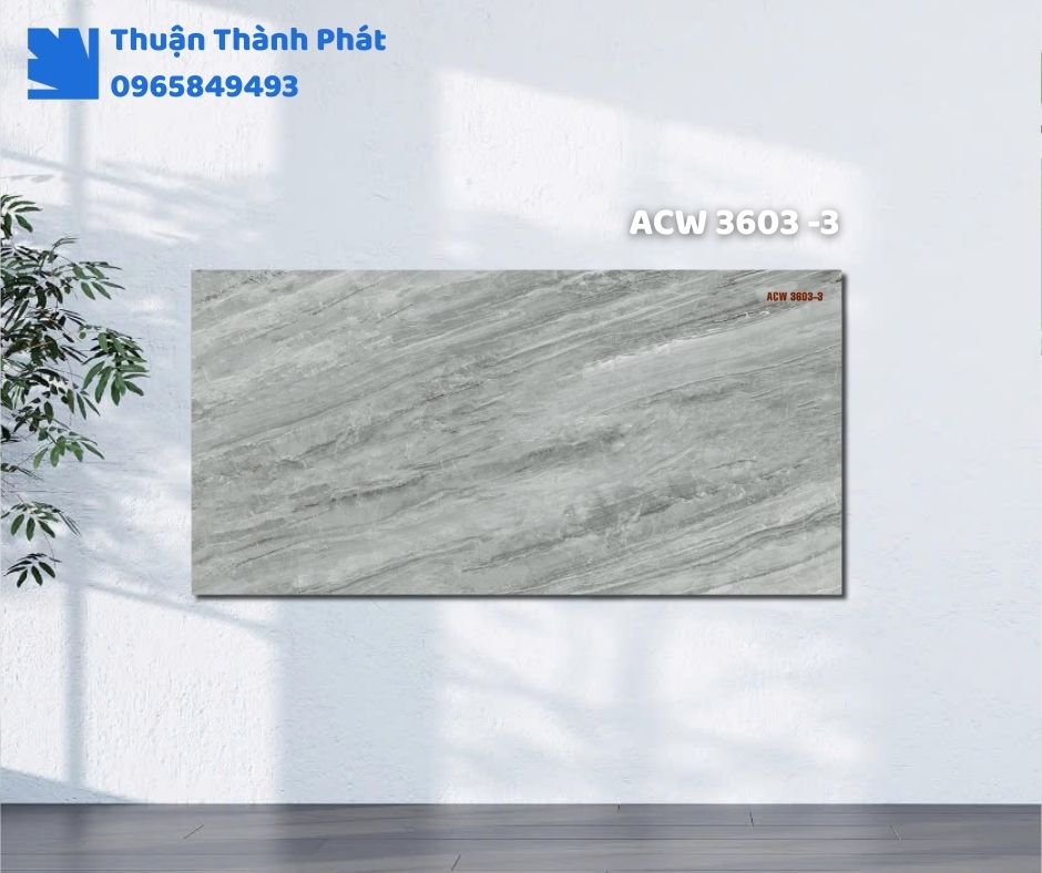 Gạch ốp tường ACW 3603-3 Thanh Thanh ốp phòng khách, họa tiết vân đá sang trọng, tông xám đậm tinh tế.