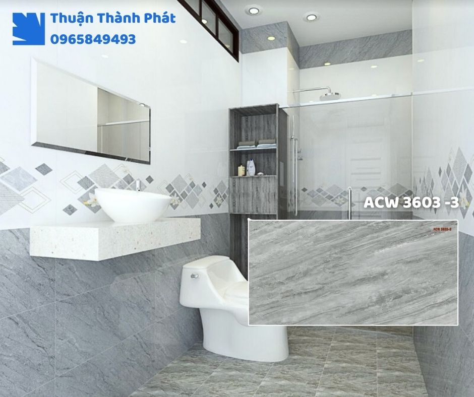 Gạch ốp tường ACW 3603-3 Thanh Thanh ốp bếp, chống bám bẩn, tông nâu trung dễ lau chùi.