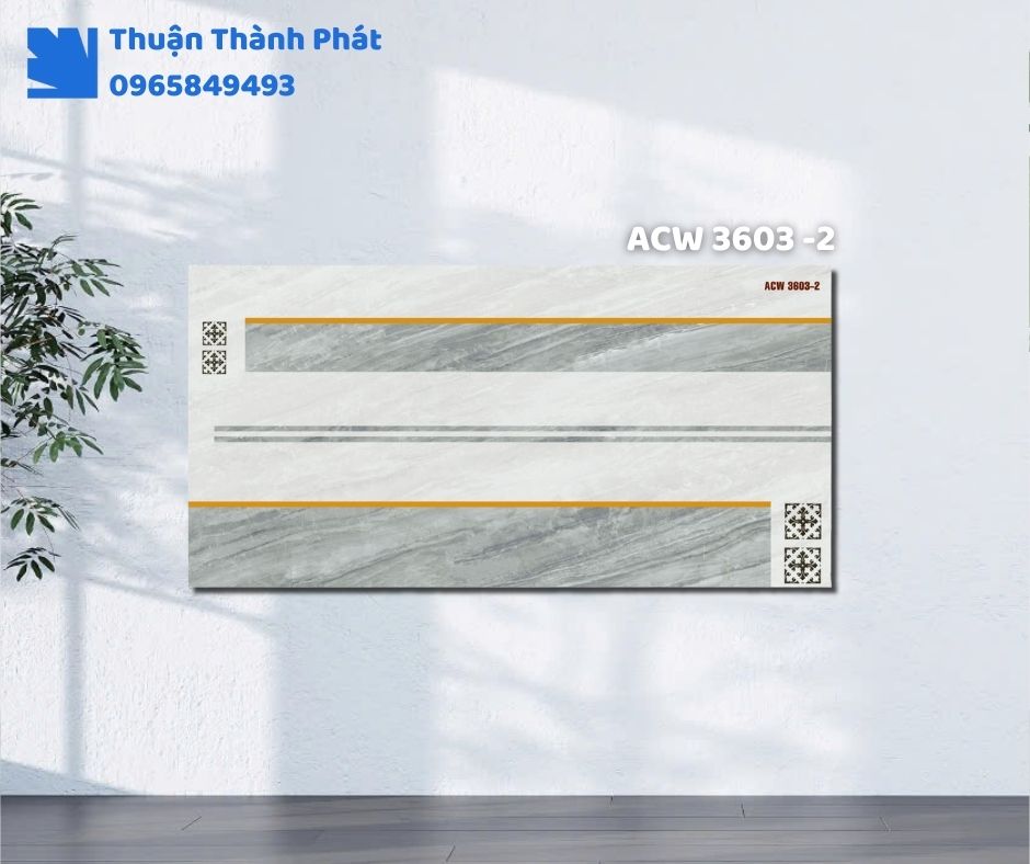 Gạch ốp tường ACW 3603-2 Thanh Thanh ốp phòng khách, họa tiết vân đá sang trọng, tông xám trung tinh tế.