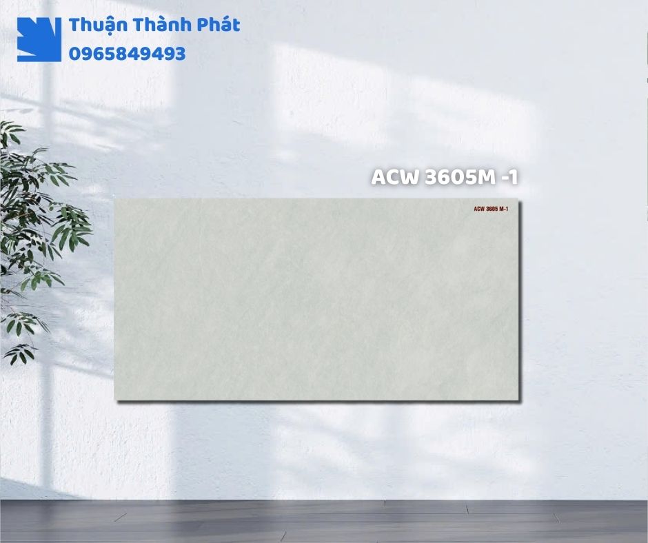 Gạch ốp tường ACW 3605M-1 Thanh Thanh ốp phòng khách, họa tiết vân đá sang trọng, tông xám nhạt tinh tế.