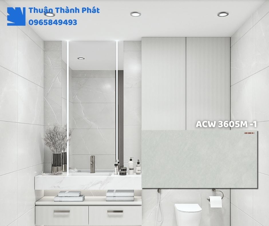 Gạch ốp tường ACW 3605M-1 Thanh Thanh ốp bếp, chống bám bẩn, tông trắng kem dễ lau chùi.