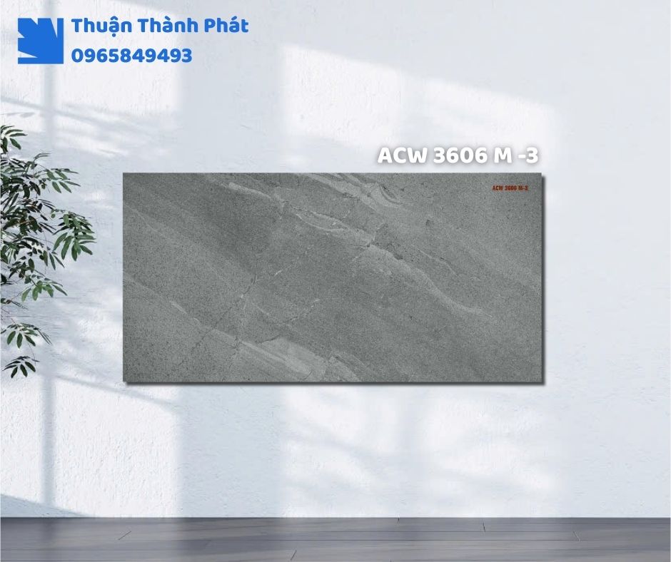 Gạch ốp tường ACW 3606M-3 Thanh Thanh ốp phòng khách, họa tiết vân đá sang trọng, tông xám trung tinh tế.
