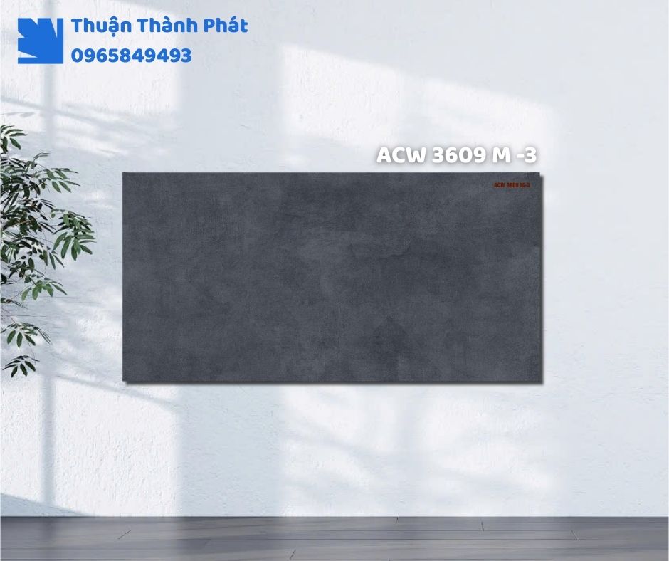 Gạch ốp tường ACW 3609M-3 Thanh Thanh ốp phòng khách, họa tiết vân đá sang trọng, tông xám đậm tinh tế.