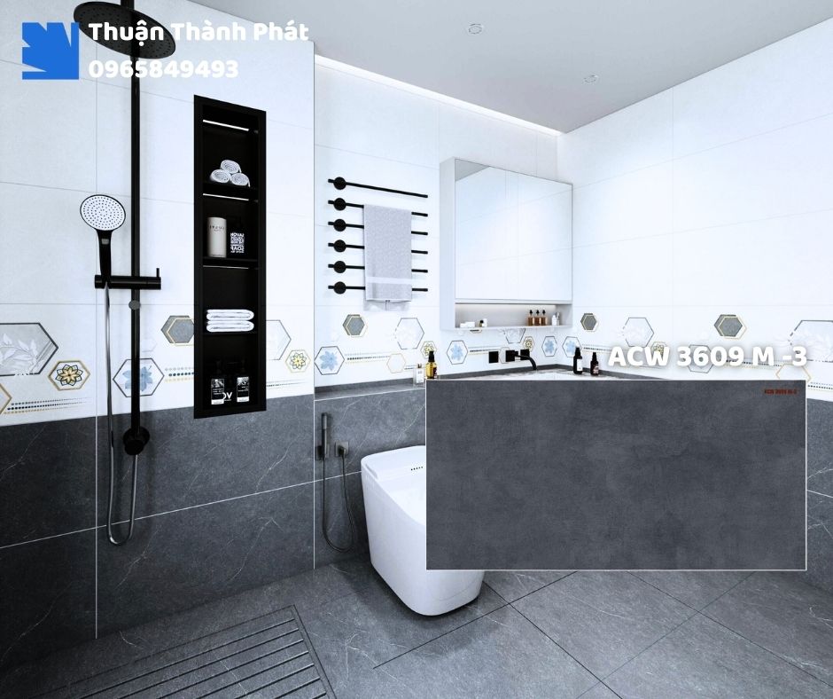 Gạch ốp tường ACW 3609M-3 Thanh Thanh ốp bếp, chống bám bẩn, tông nâu đậm dễ lau chùi