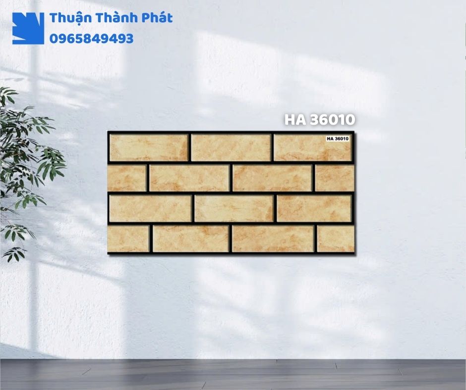 Gạch ốp tường HA 36010 Hà Thanh ốp phòng khách, họa tiết vân đá sang trọng, tông xám nhạt tinh tế.