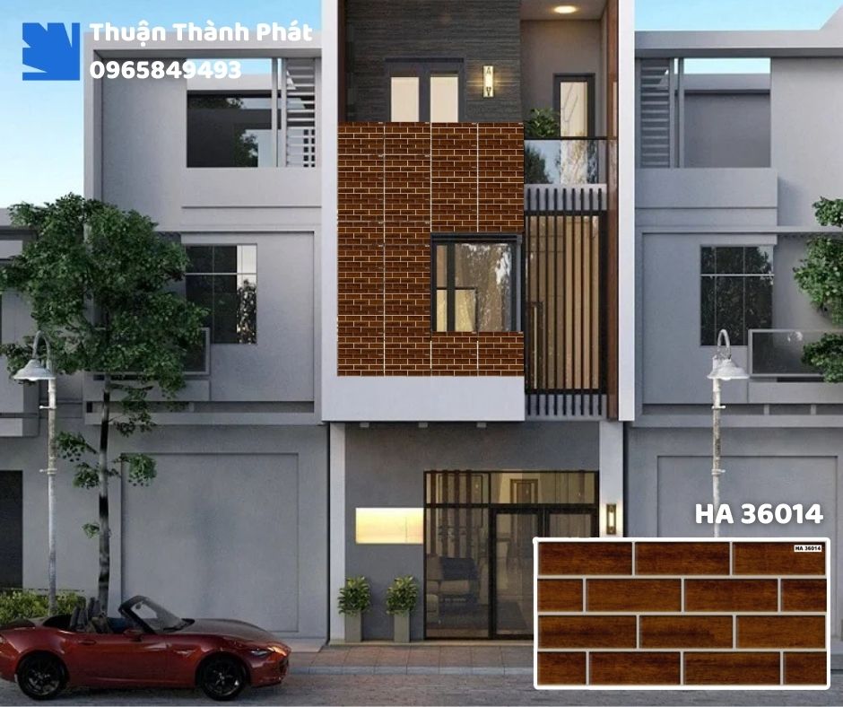 Gạch ốp tường HA 36014 Hà Thanh ốp bếp, chống bám bẩn, tông nâu trung dễ lau chùi