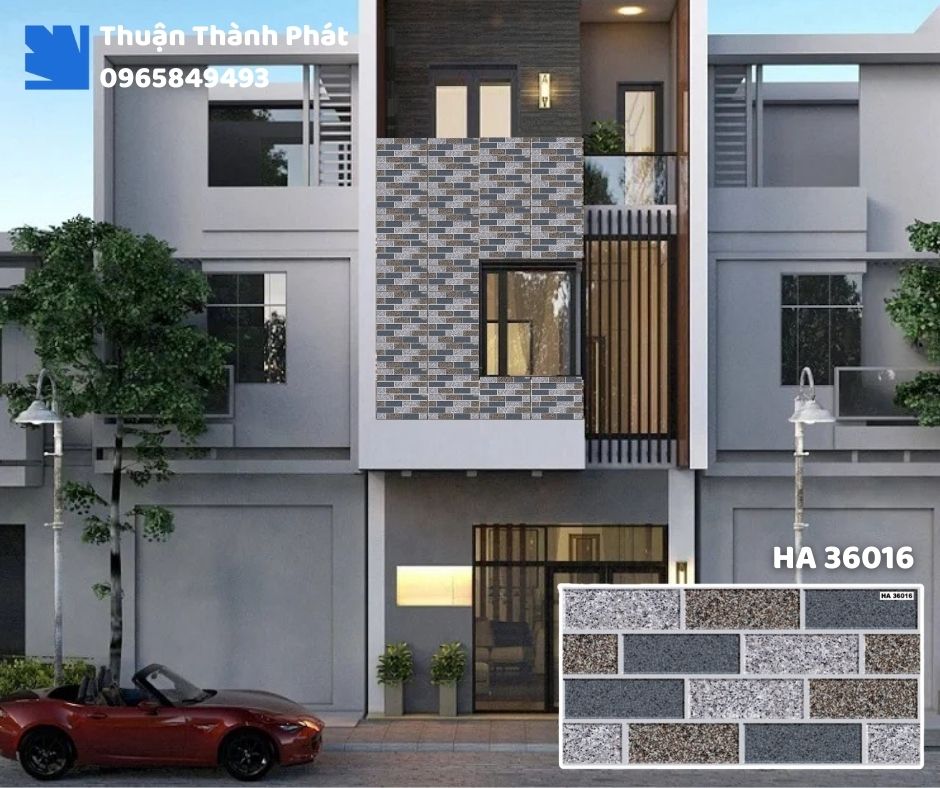 Gạch ốp tường HA 36016 Thanh Thanh ốp bếp, chống bám bẩn, tông nâu nhạt dễ lau chùi