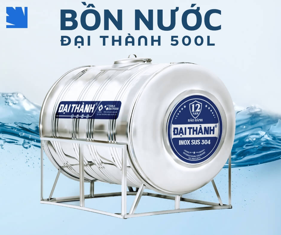bồn nước inox Đại Thành 500L ngang chính hãng