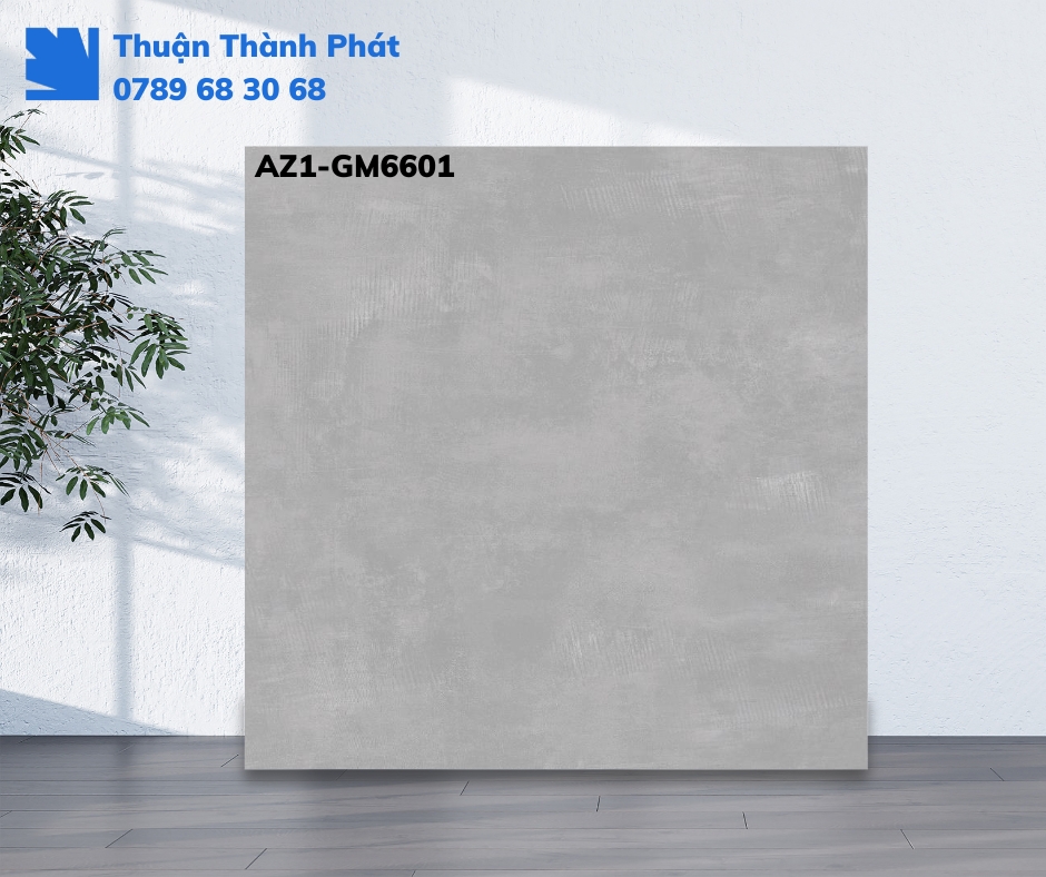 Gạch lát nền AZ1-GM6601 màu xám nhạt với họa tiết vân xi măng tự nhiên
