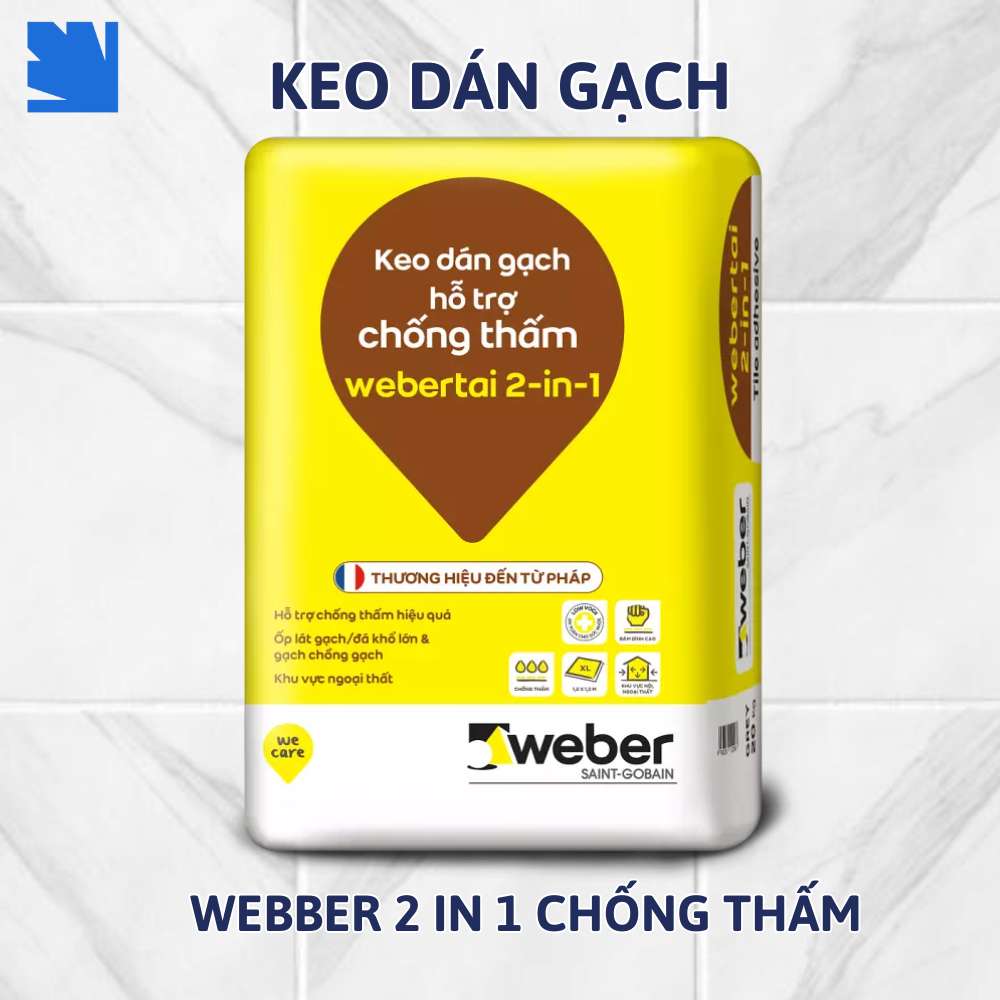 Keo dán gạch Webertai 2 in 1 thi công nhà tắm, chống thấm, bám dính cao