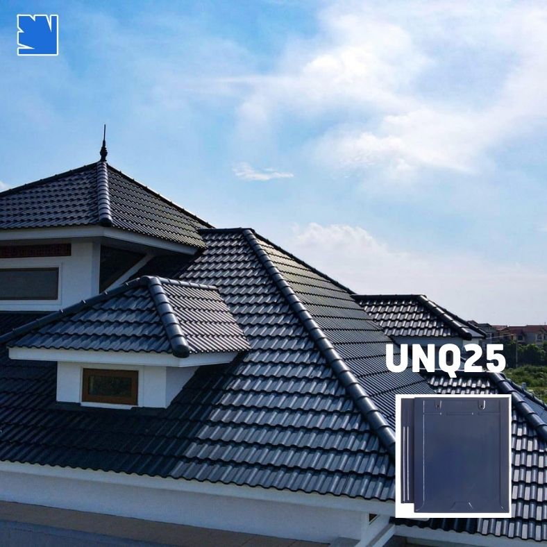 Ngói lợp UNQ25 Viglacera trên mái nhà phố, màu đỏ gạch semi-matt, chống rêu mốc