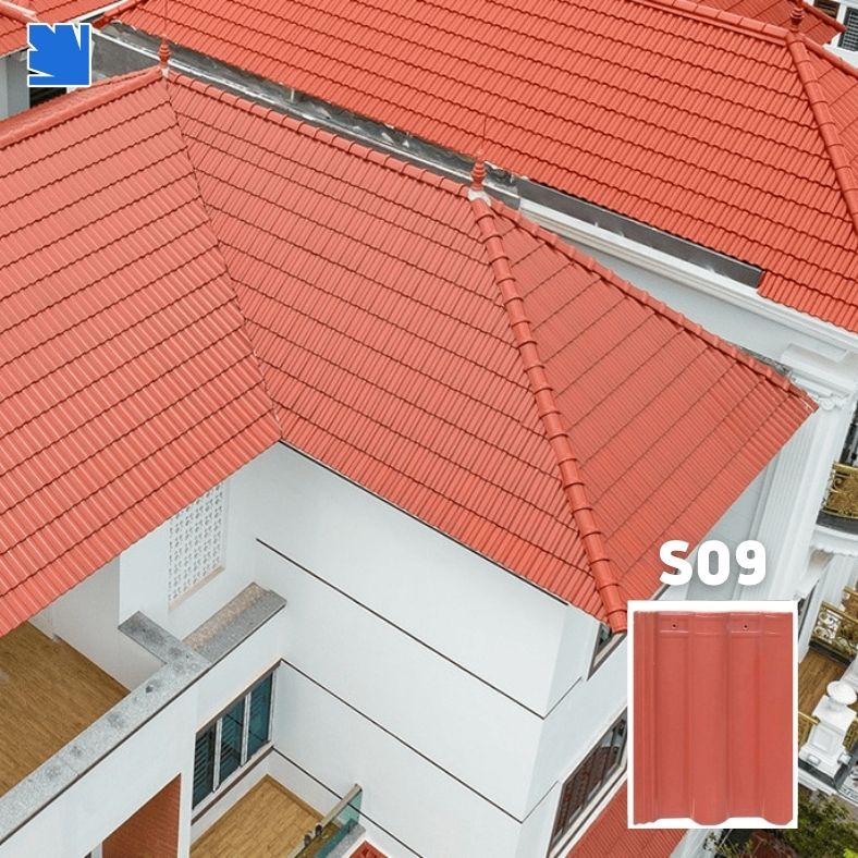 Ngói lợp S09 Viglacera trên mái nhà phố, màu đỏ gạch semi-matt, chống rêu mốc