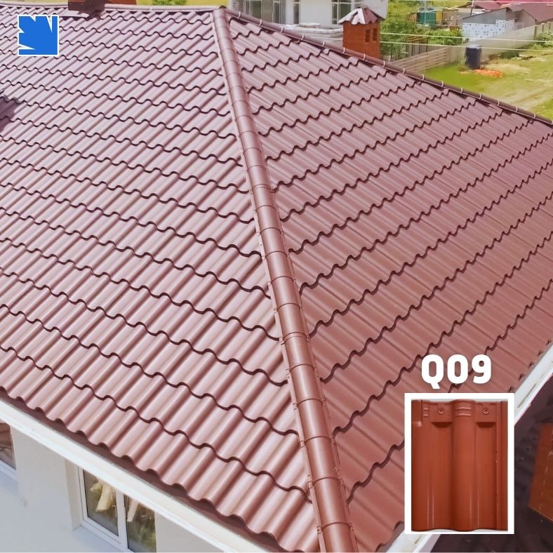 Ngói lợp Q09 Viglacera trên mái nhà phố, màu đỏ gạch nhám, chống rêu mốc