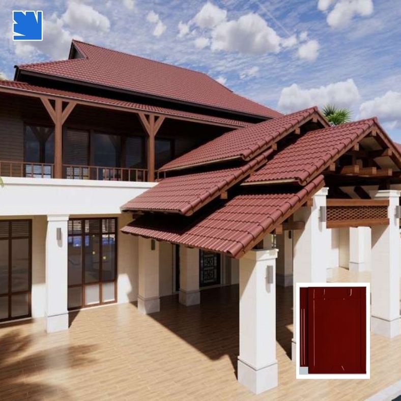 Ngói lợp T08 Viglacera trên mái nhà phố, màu đỏ gạch tráng men bóng, chống rêu mốc hiệu quả