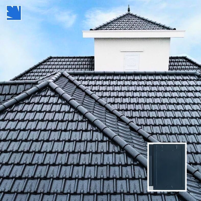 Ngói lợp T06 Viglacera trên mái nhà phố, màu xanh coban tráng men bóng, chống rêu mốc bền màu