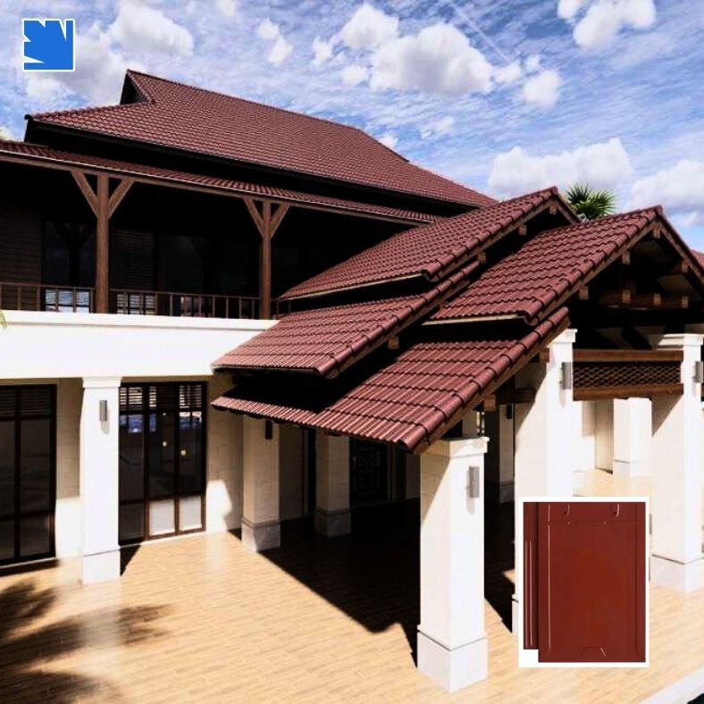 Ngói lợp T09 Viglacera trên mái nhà phố, màu đỏ tráng men bóng, chống rêu mốc bền màu