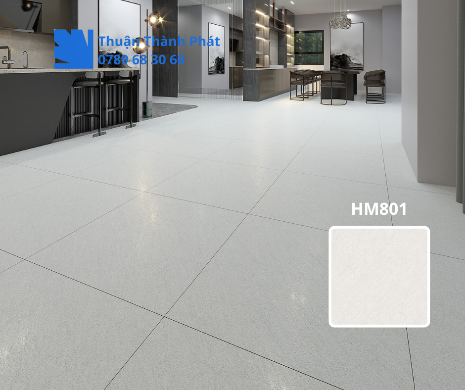 Phòng khách Gạch lát nền Viglacera HM801 80x80, không gian nội thất hiện đại.