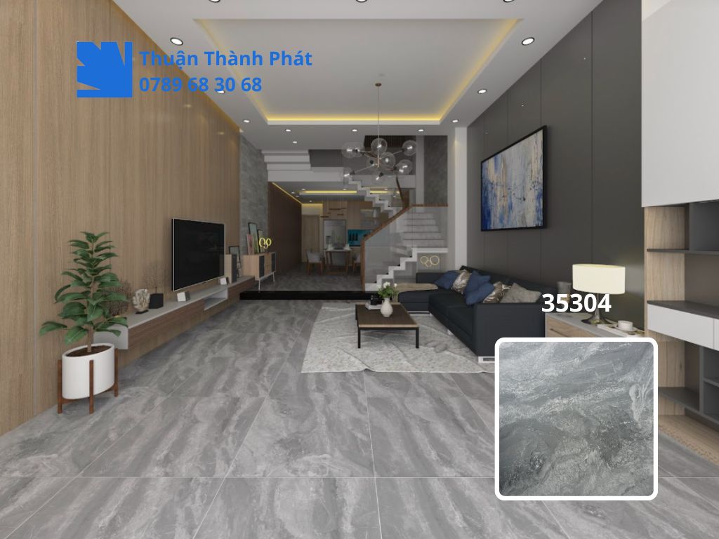 Gạch lát nền Hoàn Mỹ 35304 phối cảnh phòng khách hiện đại