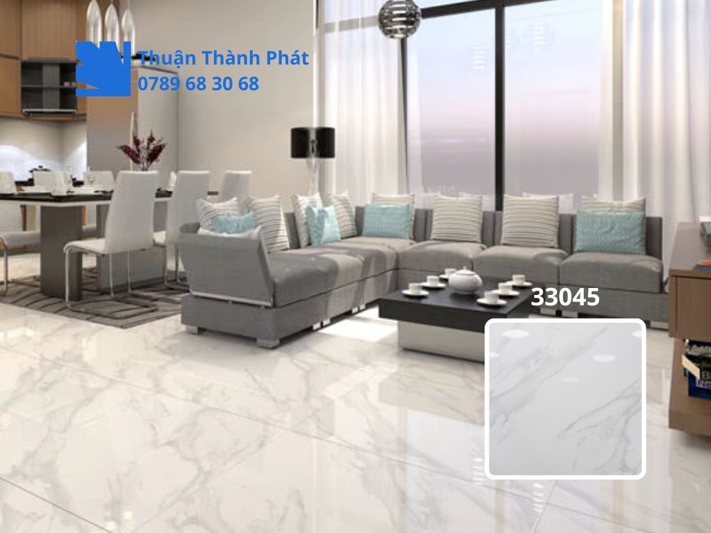 Gạch Lát Nền Hoàn Mỹ 33045 phối cảnh lát nền phòng khách hiện đại