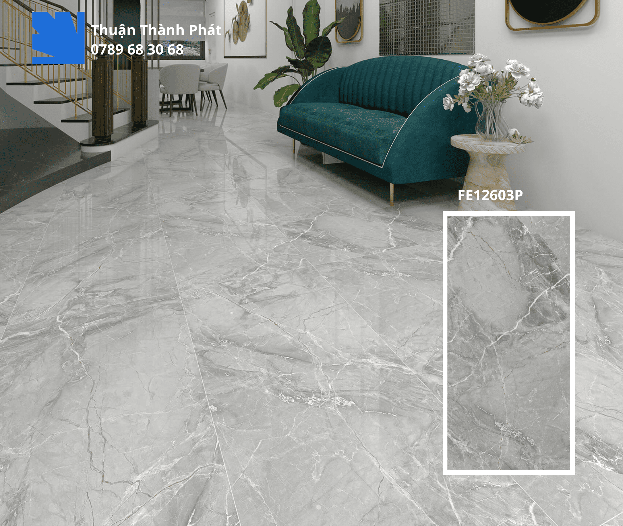 Gạch Ốp Lát FE12603P Feliz Tiles 60x120 màu xám vân đá phối cảnh