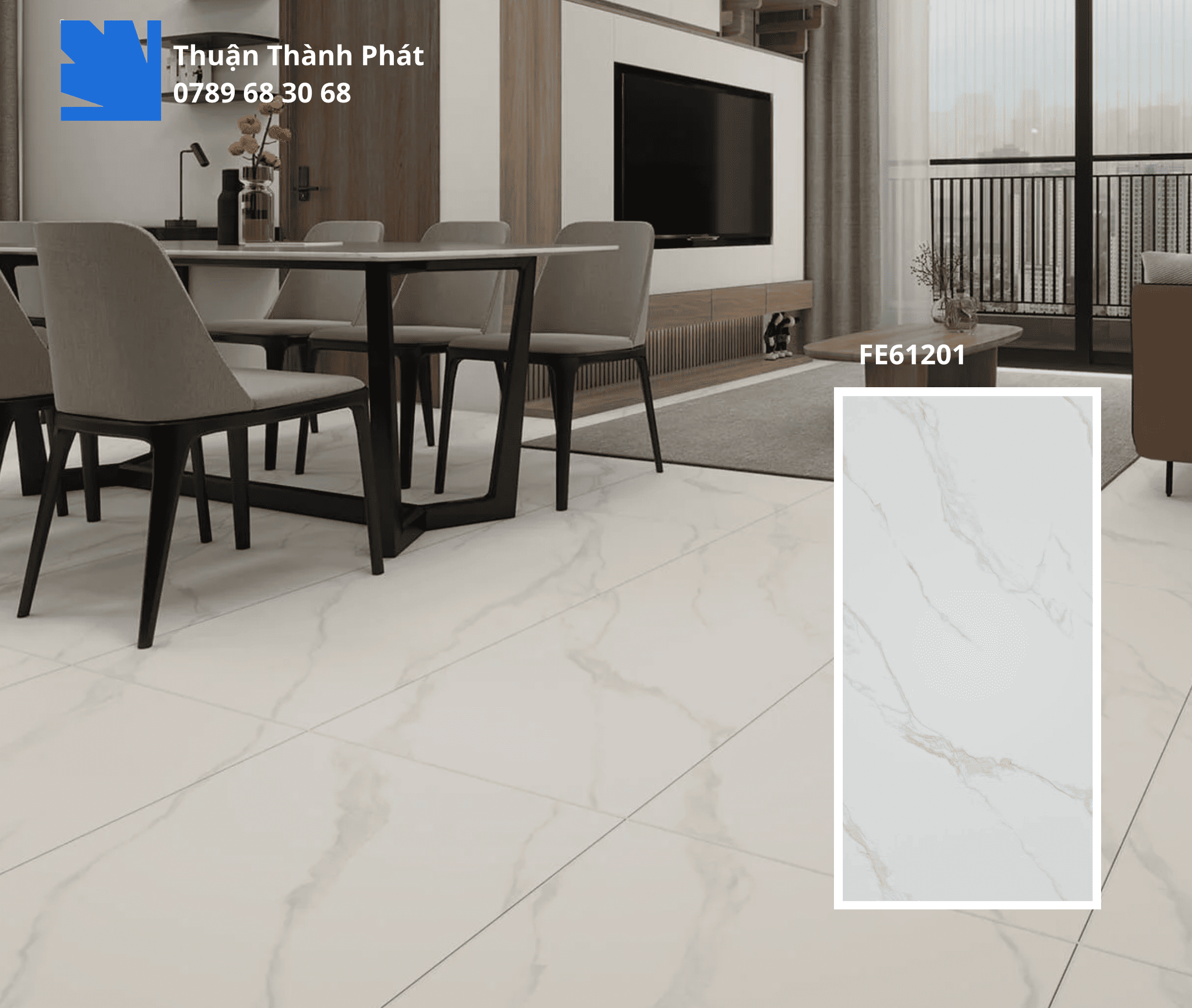 Gạch Ốp Lát FE61201 Feliz Tiles 60x120 màu trắng ngà vân đá phối cảnh