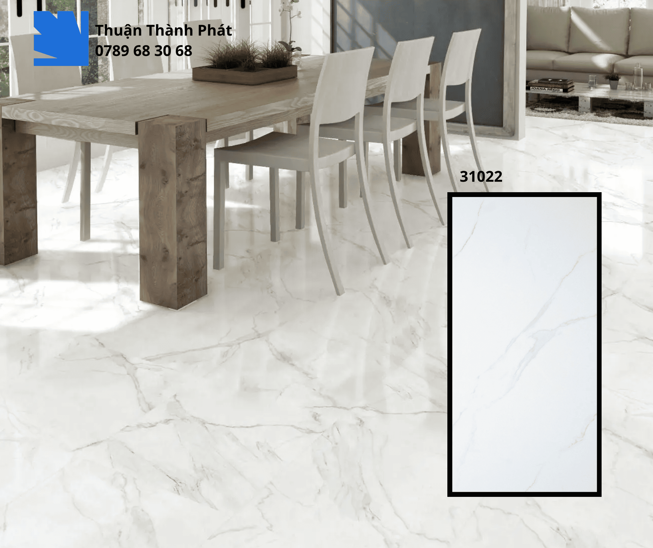 Gạch Ốp Lát Hoàn Mỹ 31022 trắng vân đá 60x120 phối cảnh