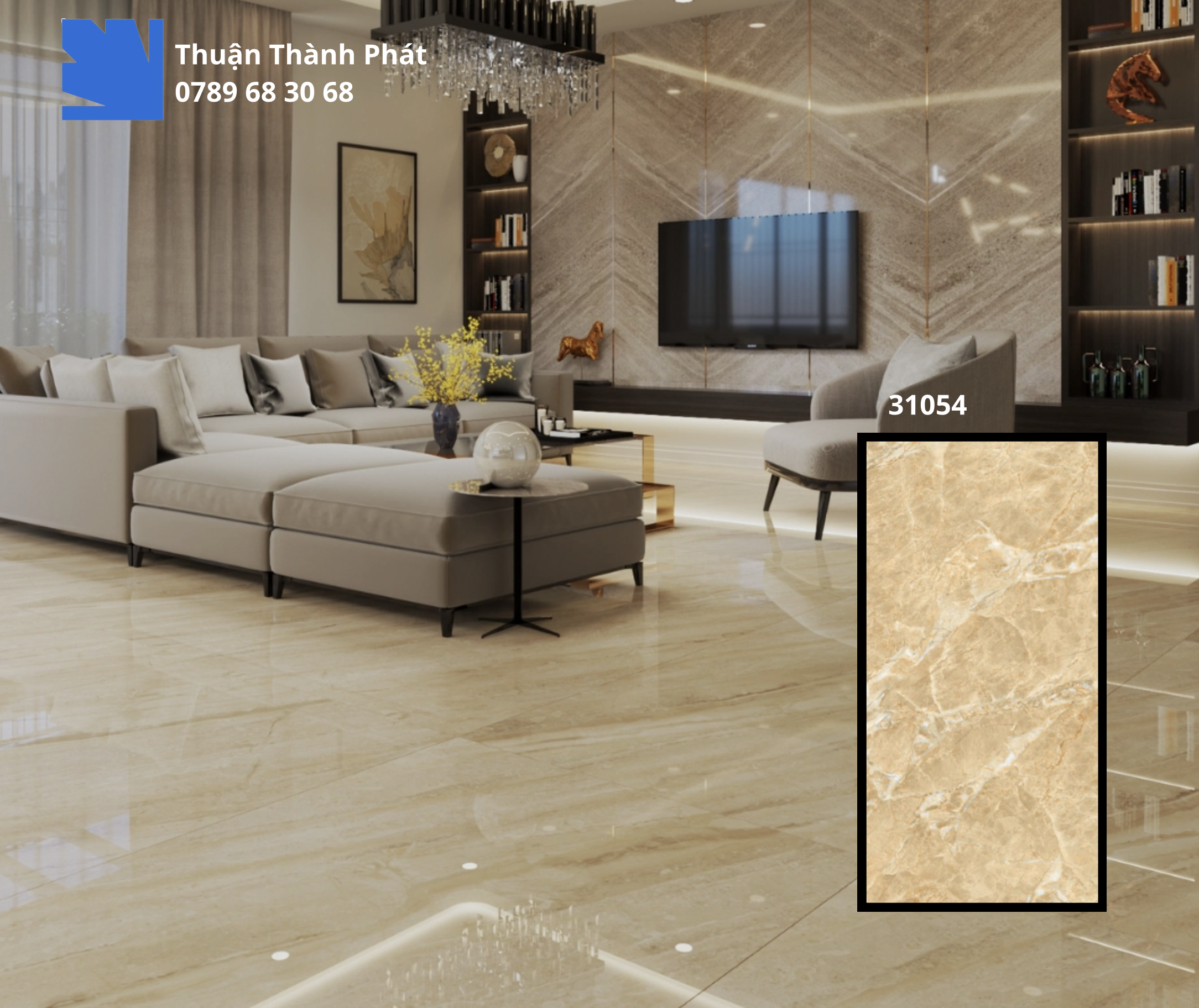 Gạch Ốp Lát Hoàn Mỹ 31054 60x120 vàng kem vân đá phối cảnh