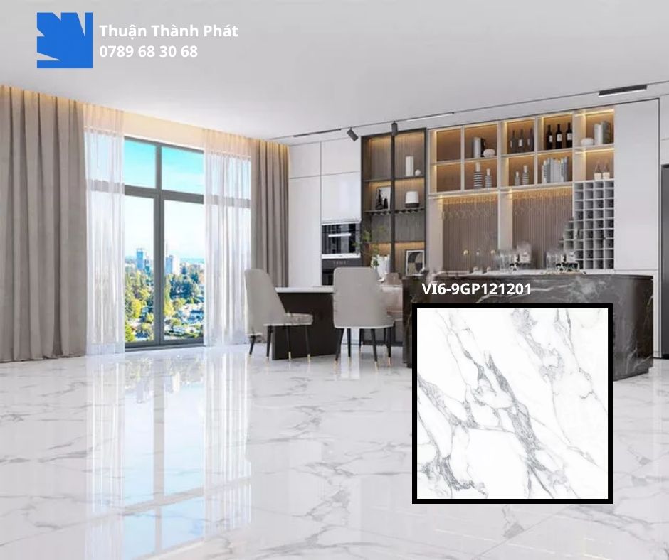 Gạch Ốp Lát Viglacera VI6-9GP121201 120x120 trắng vân đá phối cảnh