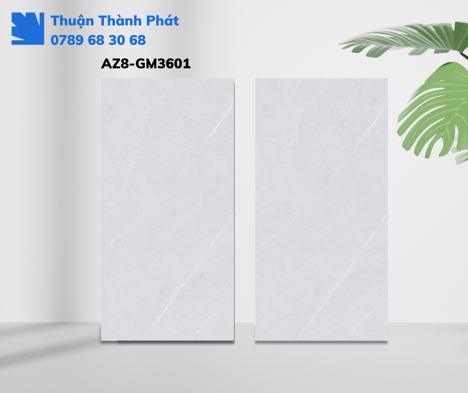 Gạch ốp lát Viglacera AZ8-GM3601 trong phòng tắm, vân đá xám trắng, bề mặt mờ