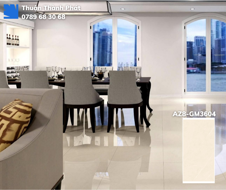 Gạch ốp lát AZ8-GM3604 Viglacera trong nhà tắm, màu vàng kem matt, chống trơn trượt bền bỉ.