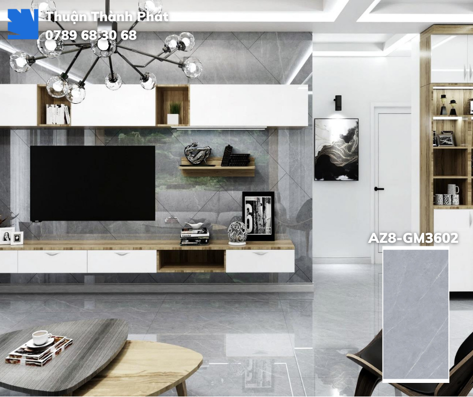 Gạch ốp lát Viglacera AZ8-GM3602 hành lang ngoại thất, vân đá xám đậm, bề mặt mờ