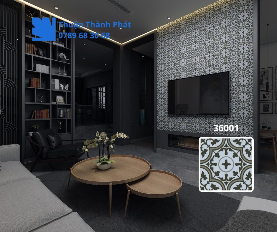 Gạch ốp lát Hoàn Mỹ 36001 họa tiết cổ điển màu xanh đen