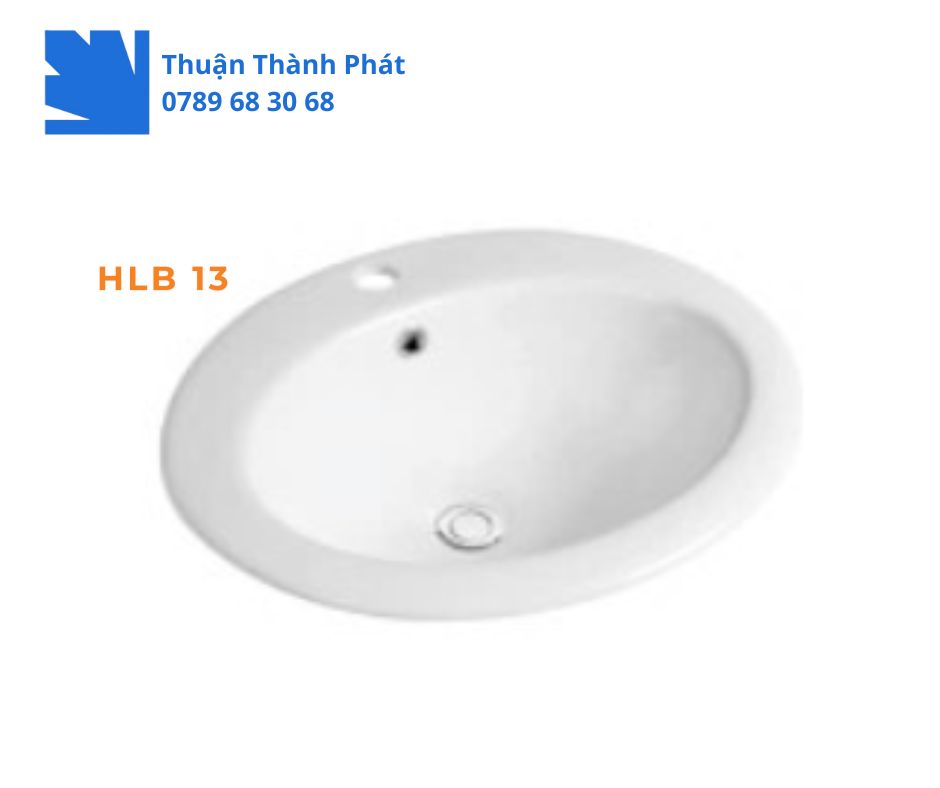 Lavabo dương bàn đá Haphako HLB 13 oval men trắng bóng