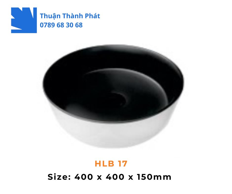 Lavabo đặt bàn Haphako HLB 17 tròn sâu, phối trắng bạc – đen bóng đặt trên mặt đá