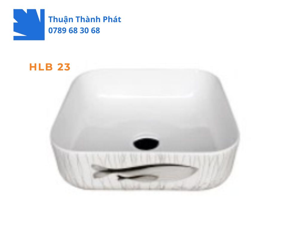 Lavabo đặt bàn Haphako HLB 23 dáng tròn họa tiết cá xanh