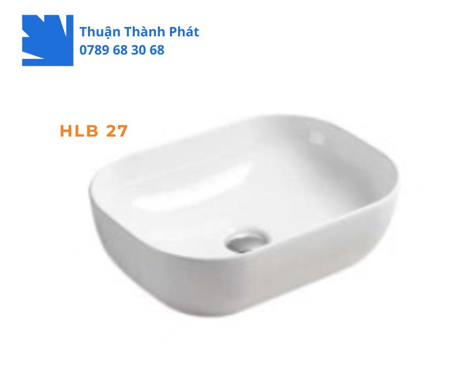 Lavabo đặt bàn Haphako HLB 27 màu trắng sứ tinh khôi và thiết kế tối giản không họa tiết