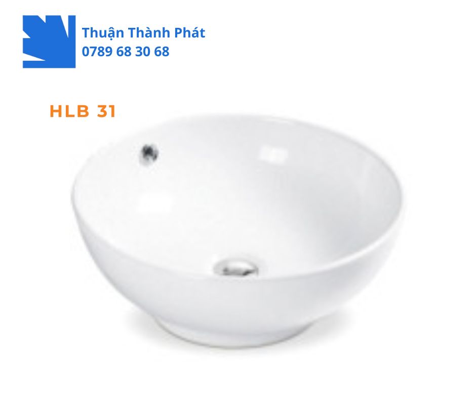 Lavabo đặt bàn Haphako HLB 31 màu trắng tinh khiết, kiểu dáng bát tròn tối giản