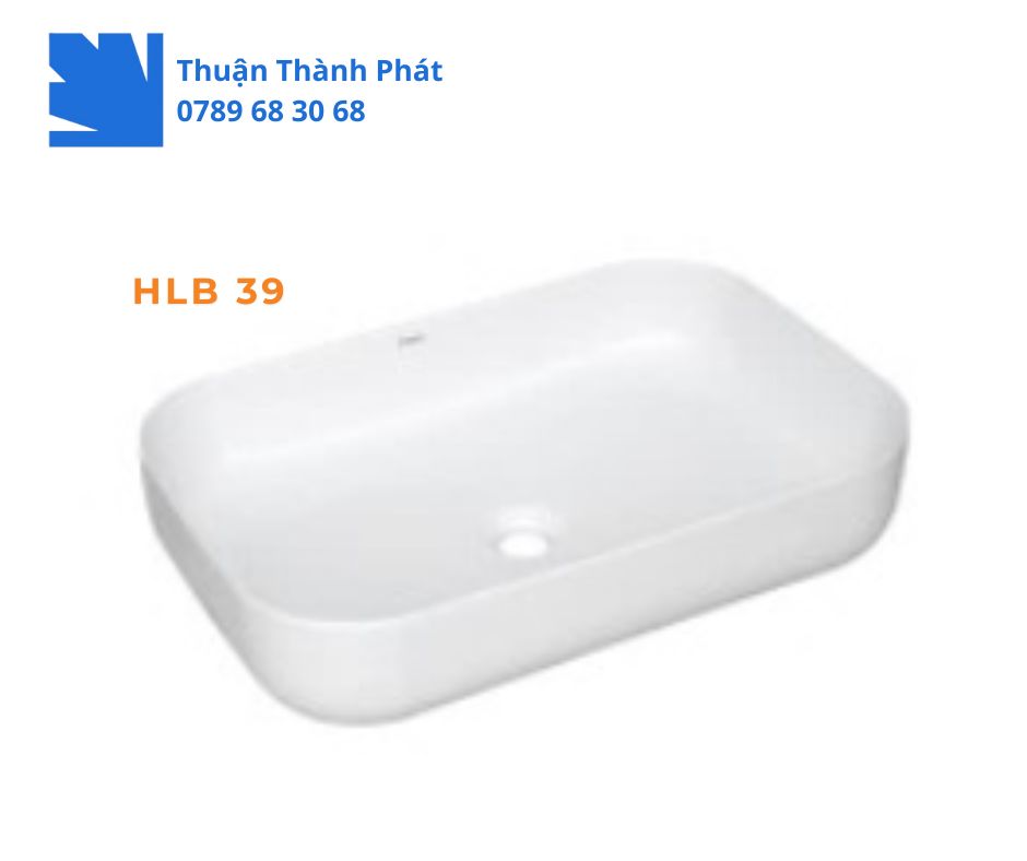 Lavabo đặt bàn Haphako HLB 39 Mẫu lavabo trắng sứ trơn, hình chữ nhật bo góc