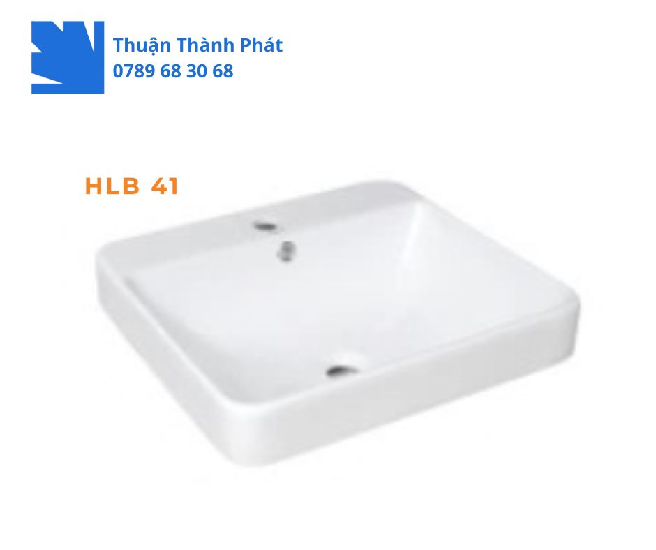 Lavabo đặt bàn Haphako HLB 41 màu trắng, dáng vuông bo tròn