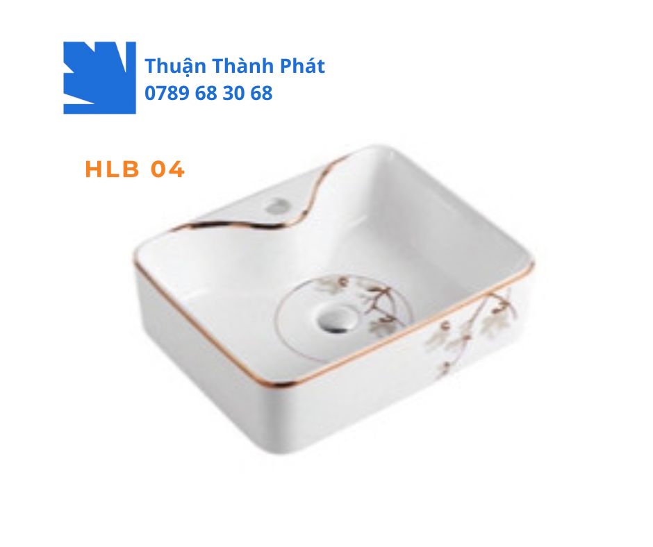 Lavabo đặt bàn Haphako HLB 04 chữ nhật men trắng
