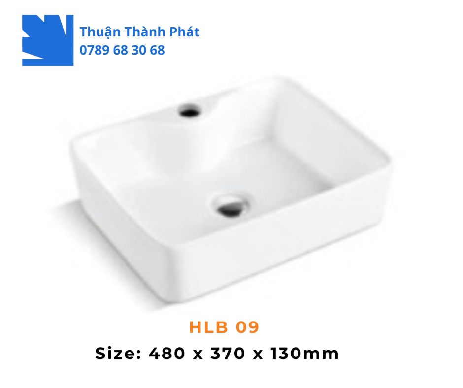 Lavabo đặt bàn Haphako HLB 09 dáng vuông men trắng