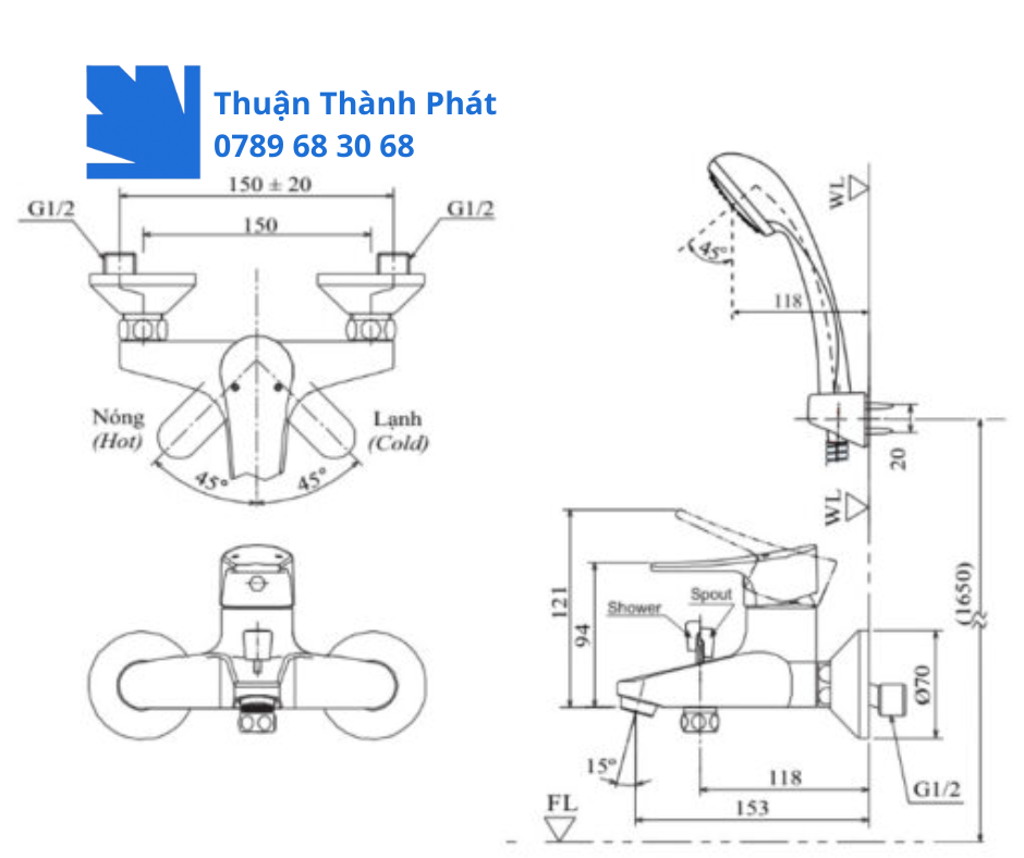 Vòi Sen Tắm Nóng Lạnh INAX BFV-1003S-2C Dòng sản phẩm bền đẹp, tiện nghi