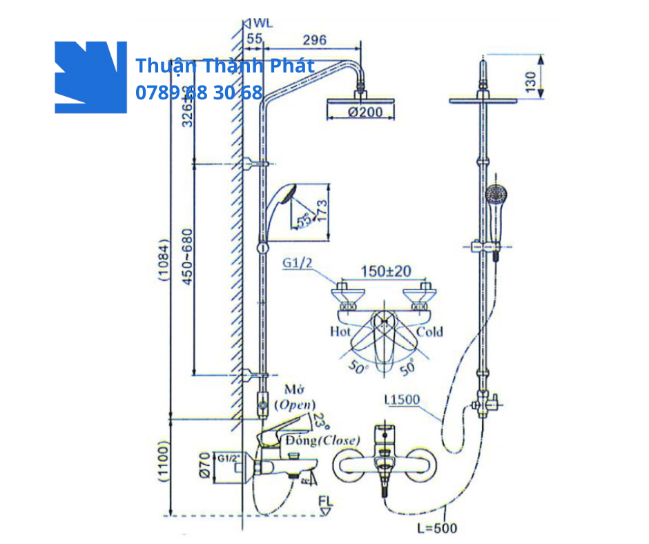 Vòi sen cây nóng lạnh Inax BFV-1115S-3C thực tế khi lắp đặt