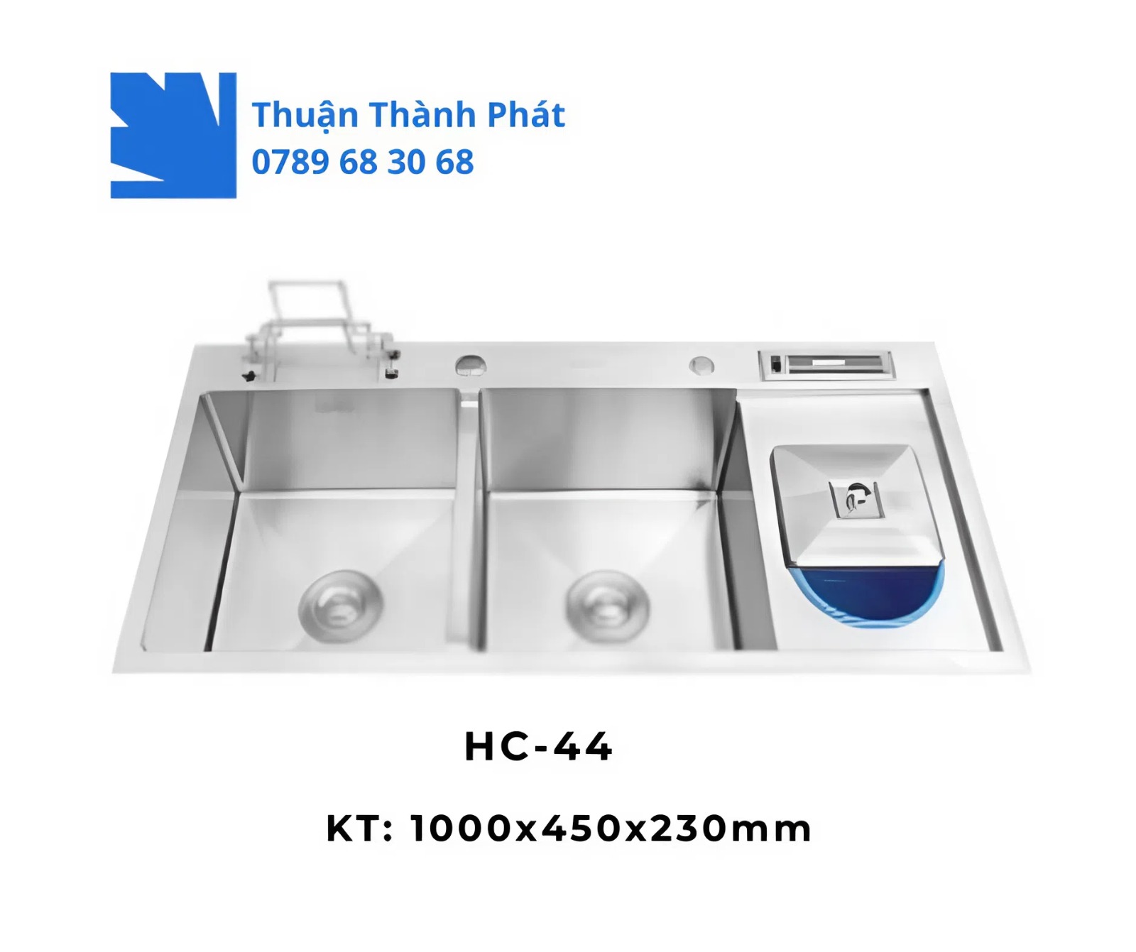 Chậu Rửa Inox HC-44 2 hộc rửa rộng rãi và khu vực phụ trợ tiện ích.