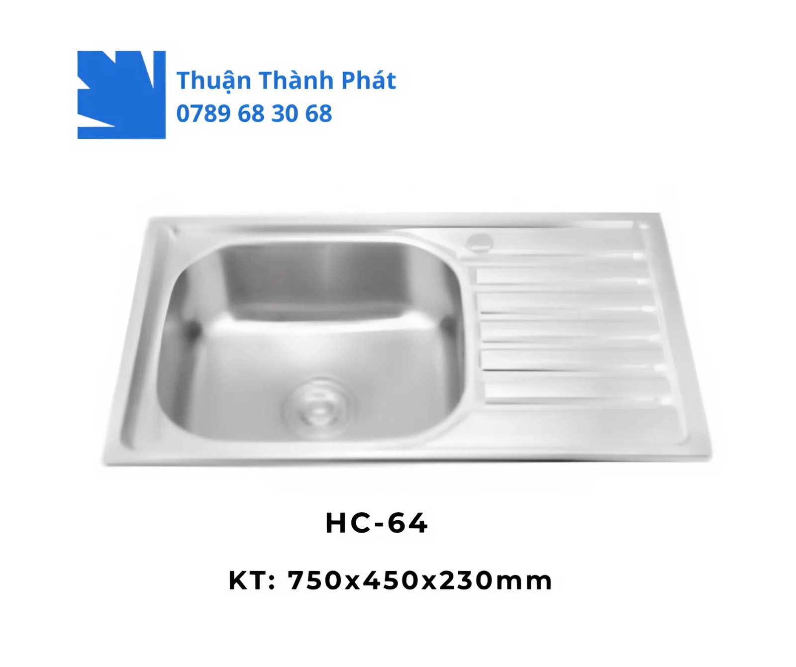 Chậu Rửa Inox HC-64 1 hộc kèm bàn thoát nước
