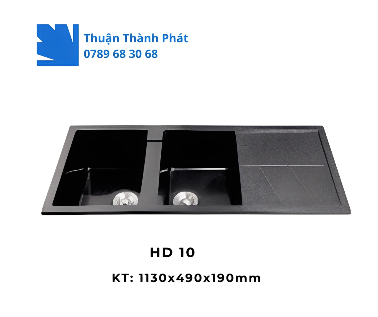 Chậu Đá HD 10 hai hộc kèm bàn thoát nước màu đen